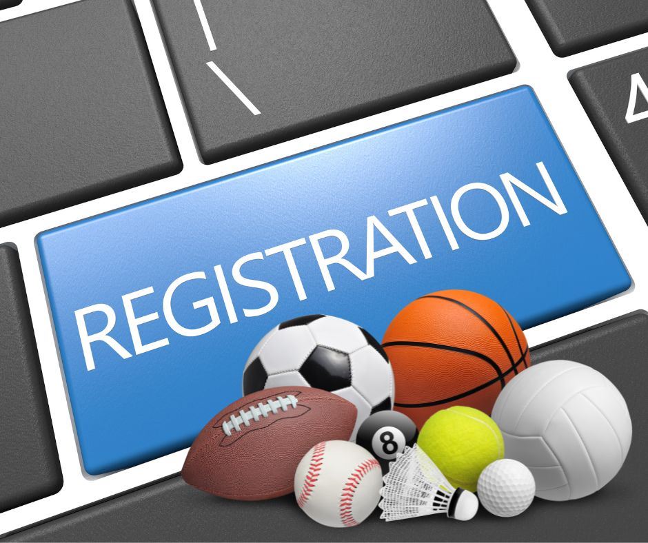 Registration button and variety of sports balls