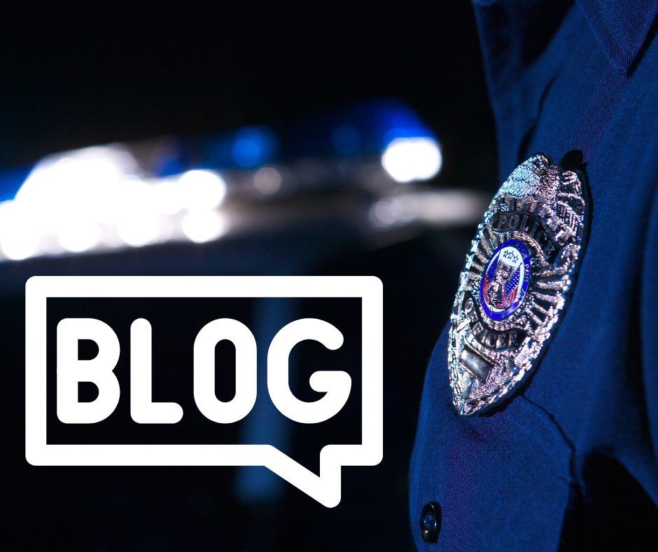 Blog in word bubble with police uniform and badge