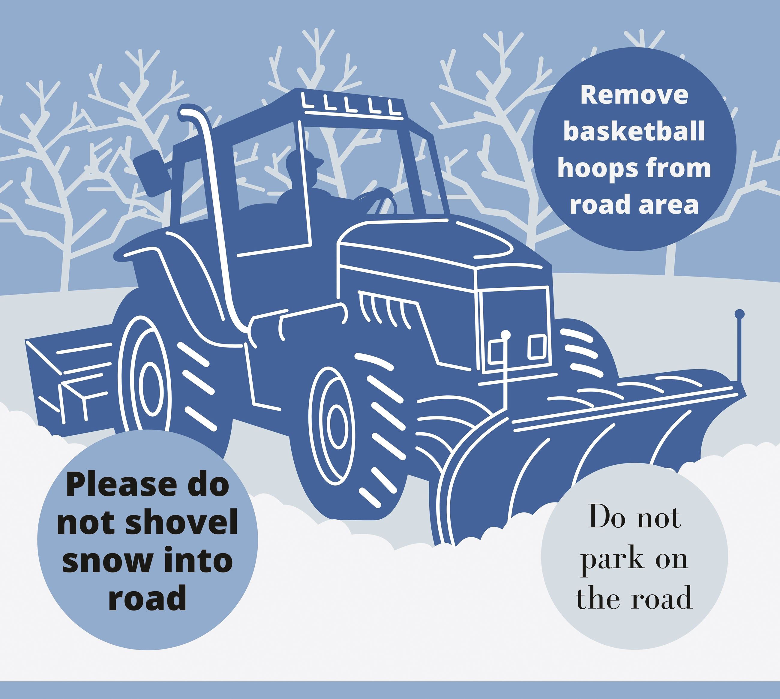 Plow truck clip art with reminders such as please do not shovel snow into road